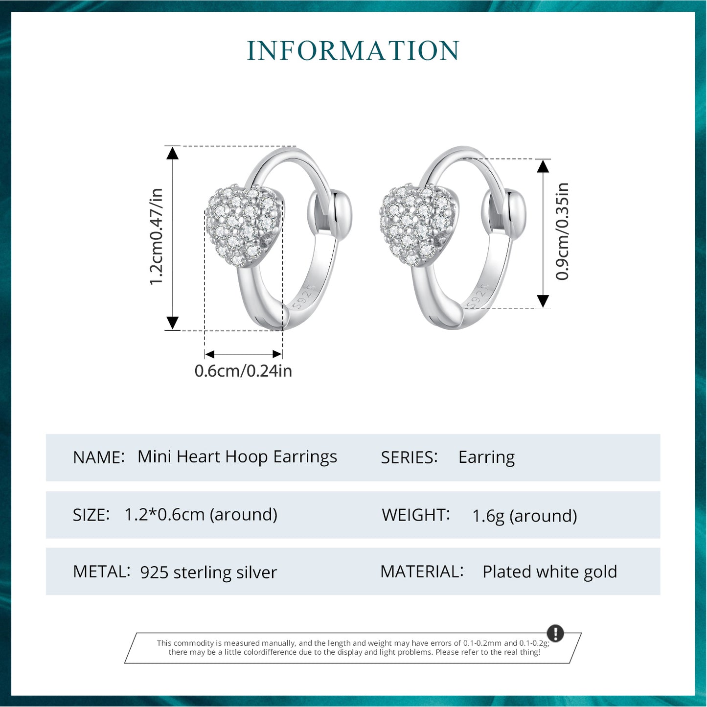 Hoop Earrings Simple Shining Heart S925 Silver With CZ Stones