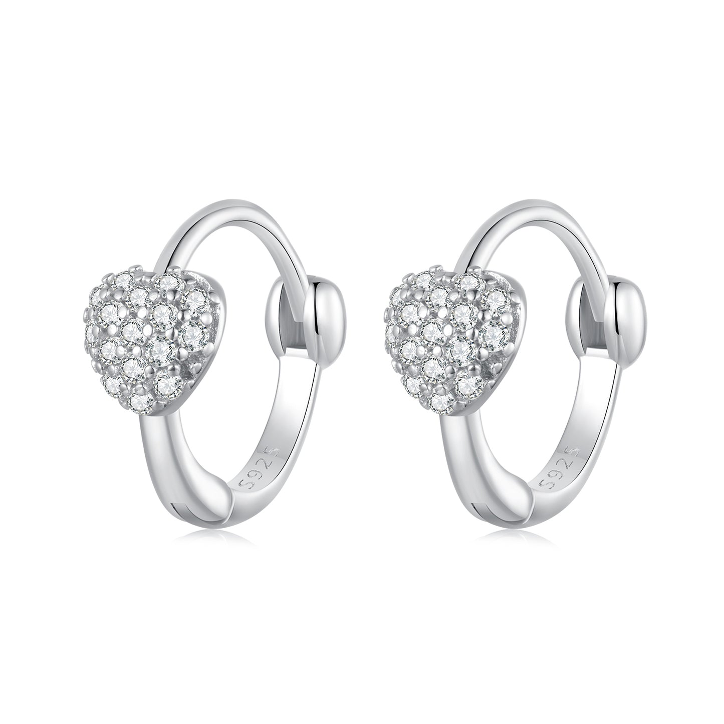 Hoop Earrings Simple Shining Heart S925 Silver With CZ Stones