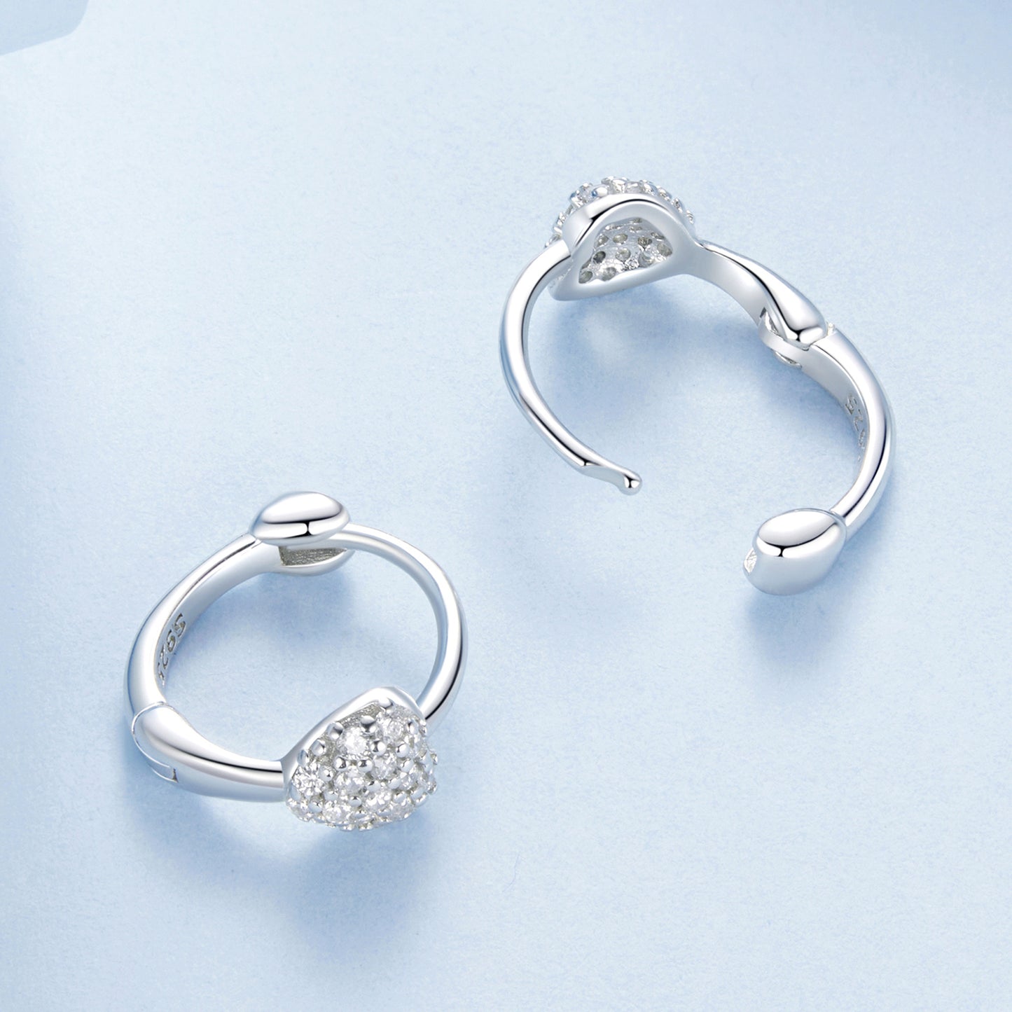 Hoop Earrings Simple Shining Heart S925 Silver With CZ Stones