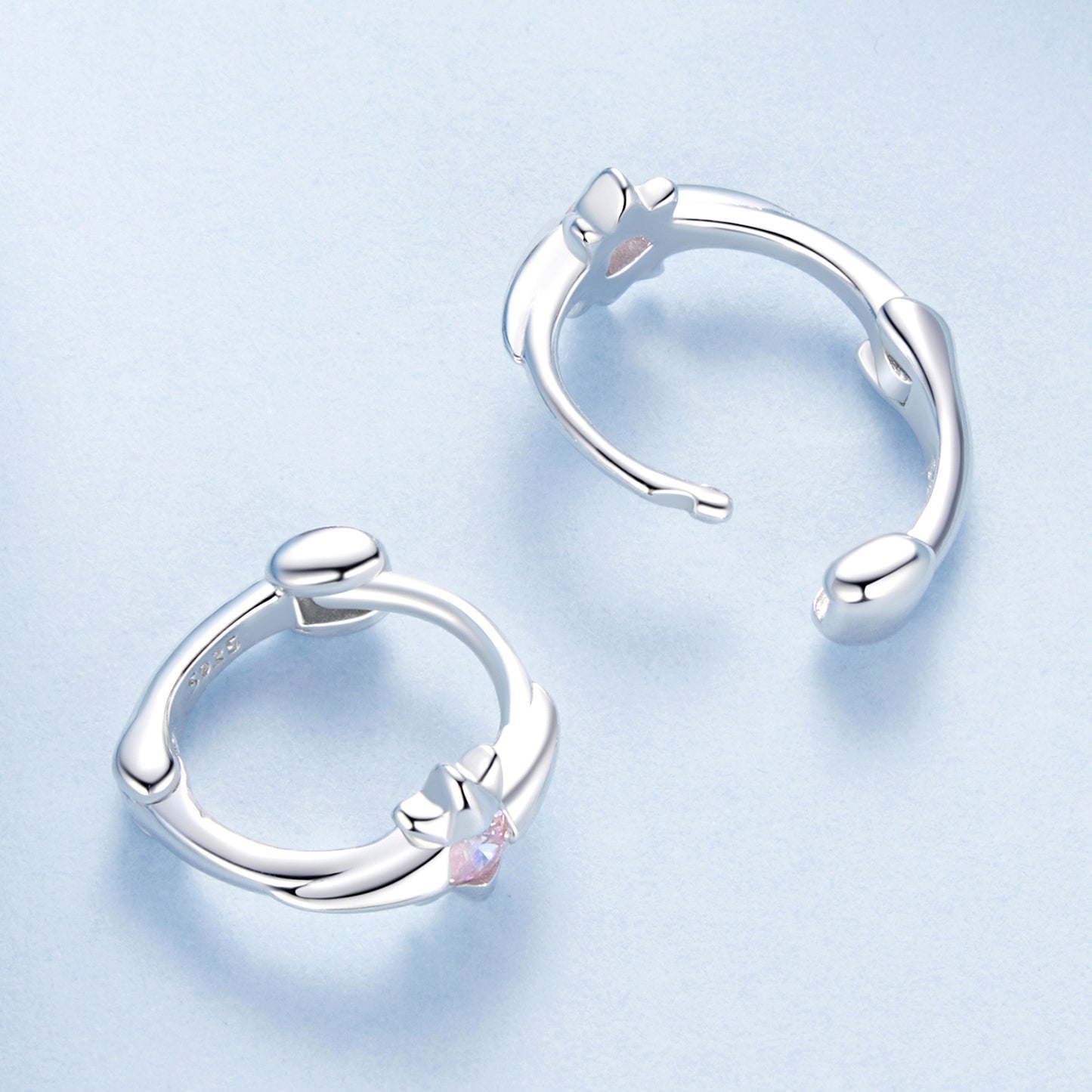 Hoop Earrings Star S925 Silver With Pink CZ Stone