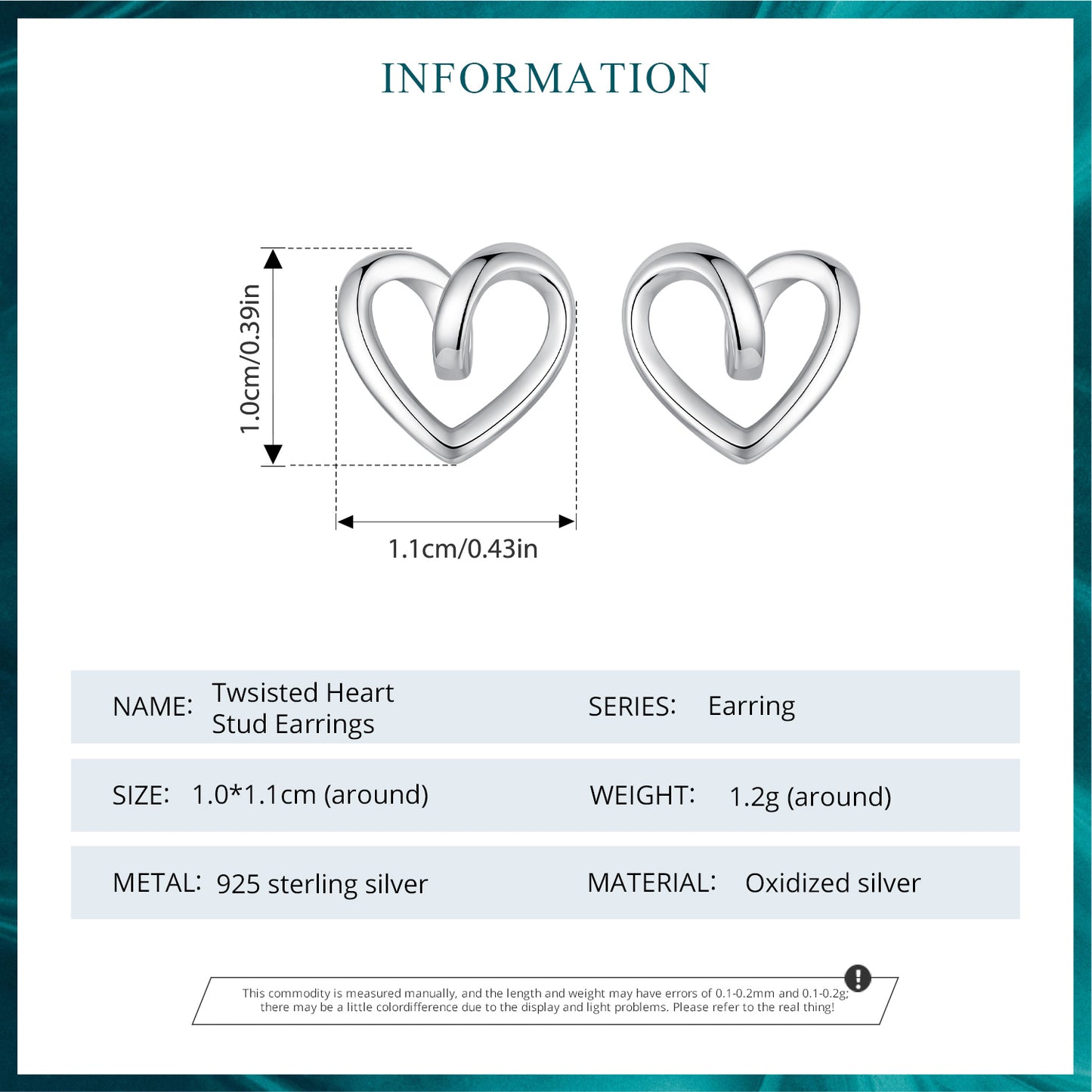 Stud Earrings Twisisted Heart S925 Silver