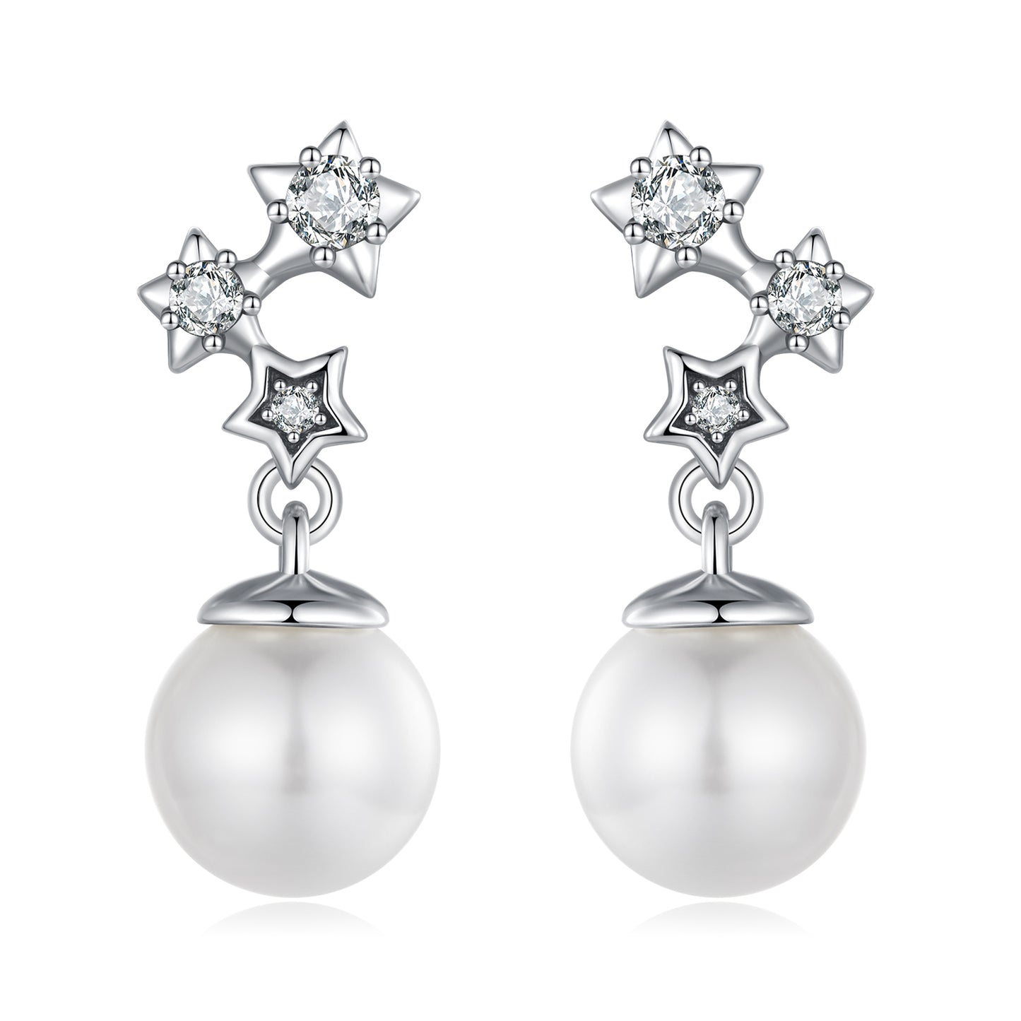 Stud Earrings Stars With Pearl Pendant S925 Siler