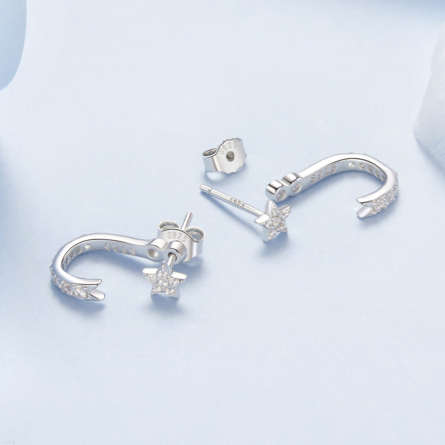 Stud Earrings Shining Star S925 Silver With CZ Stones