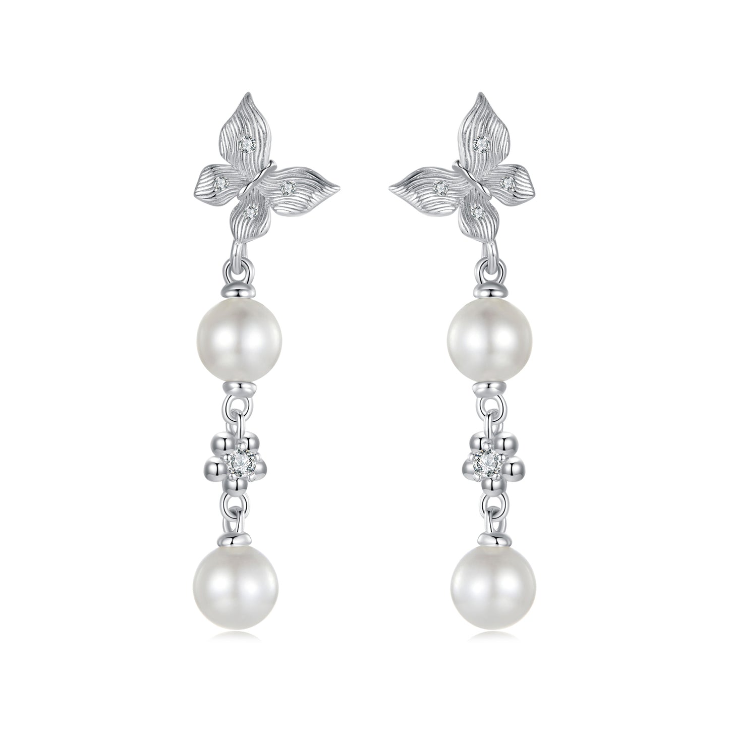 Drop Earrings Butterfly And Pearl S925 Silver