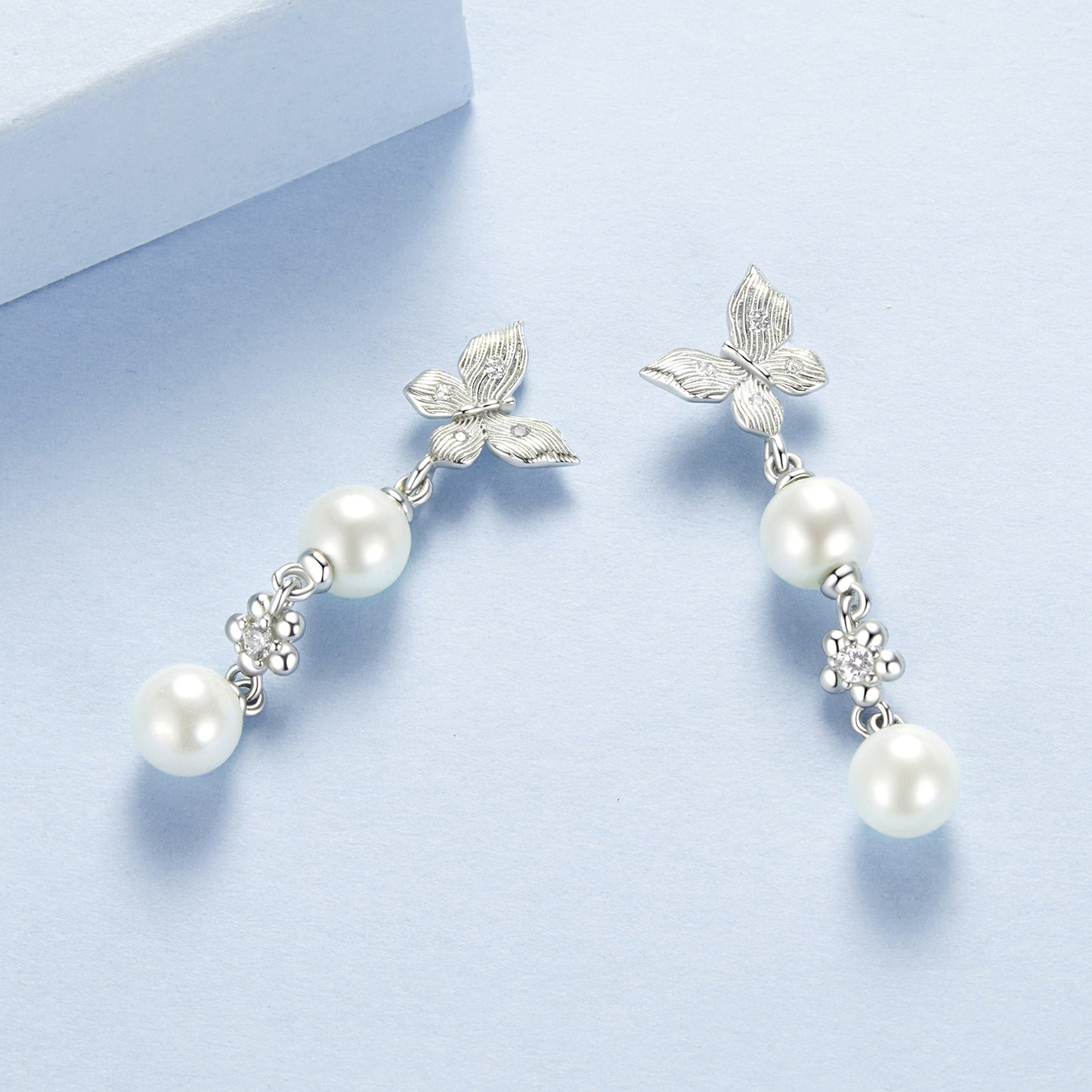 Drop Earrings Butterfly And Pearl S925 Silver