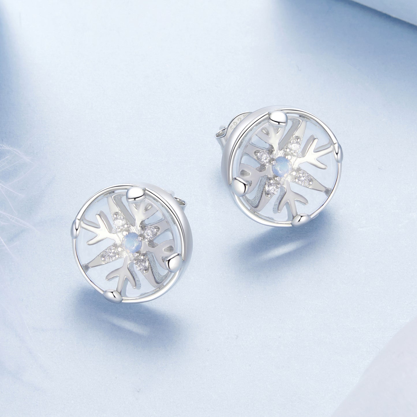 Stud Earrings Crystal Ball Snowflakes S925 Silver With CZ Stones