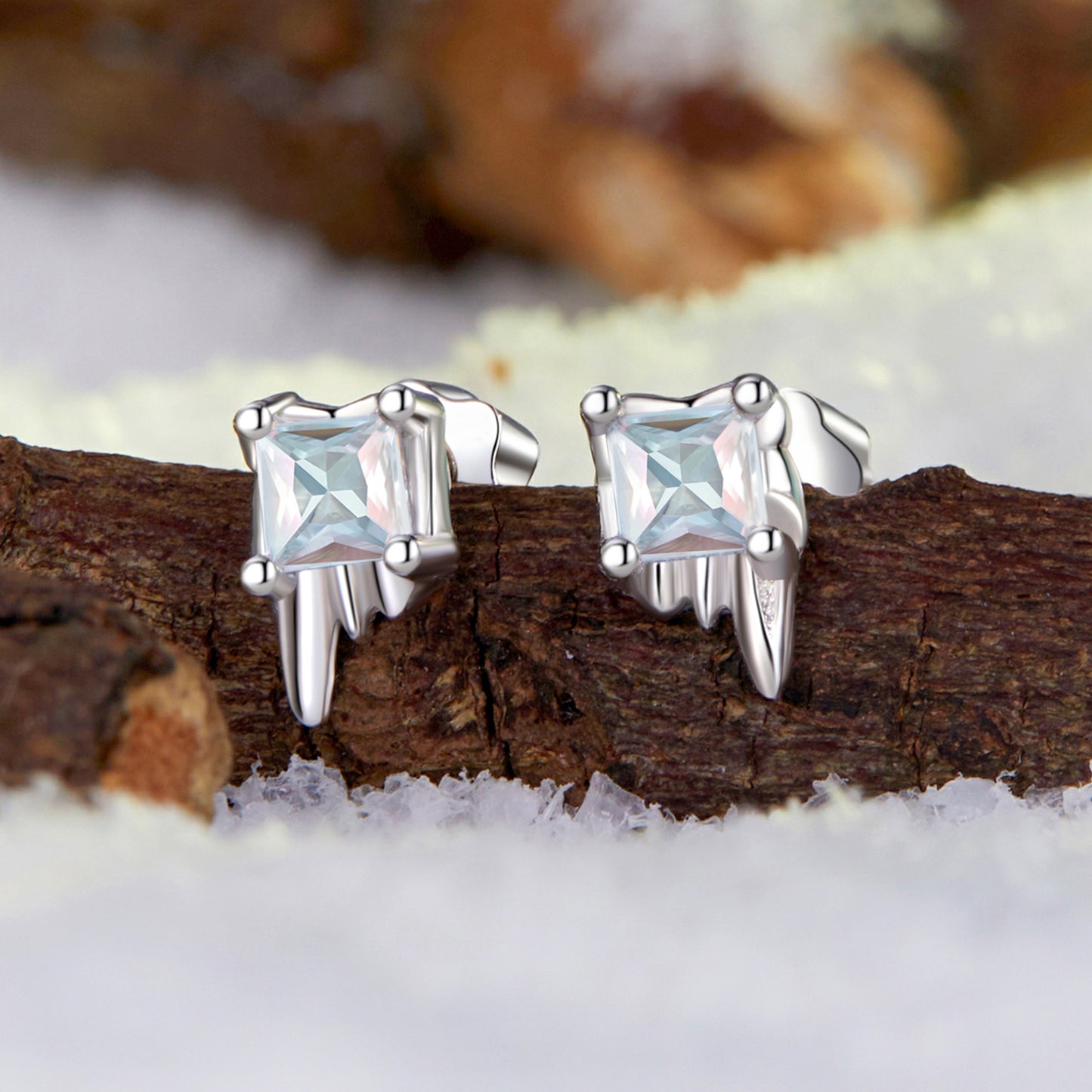 Stud Earrings Thawing Ice Cube S925 Silver