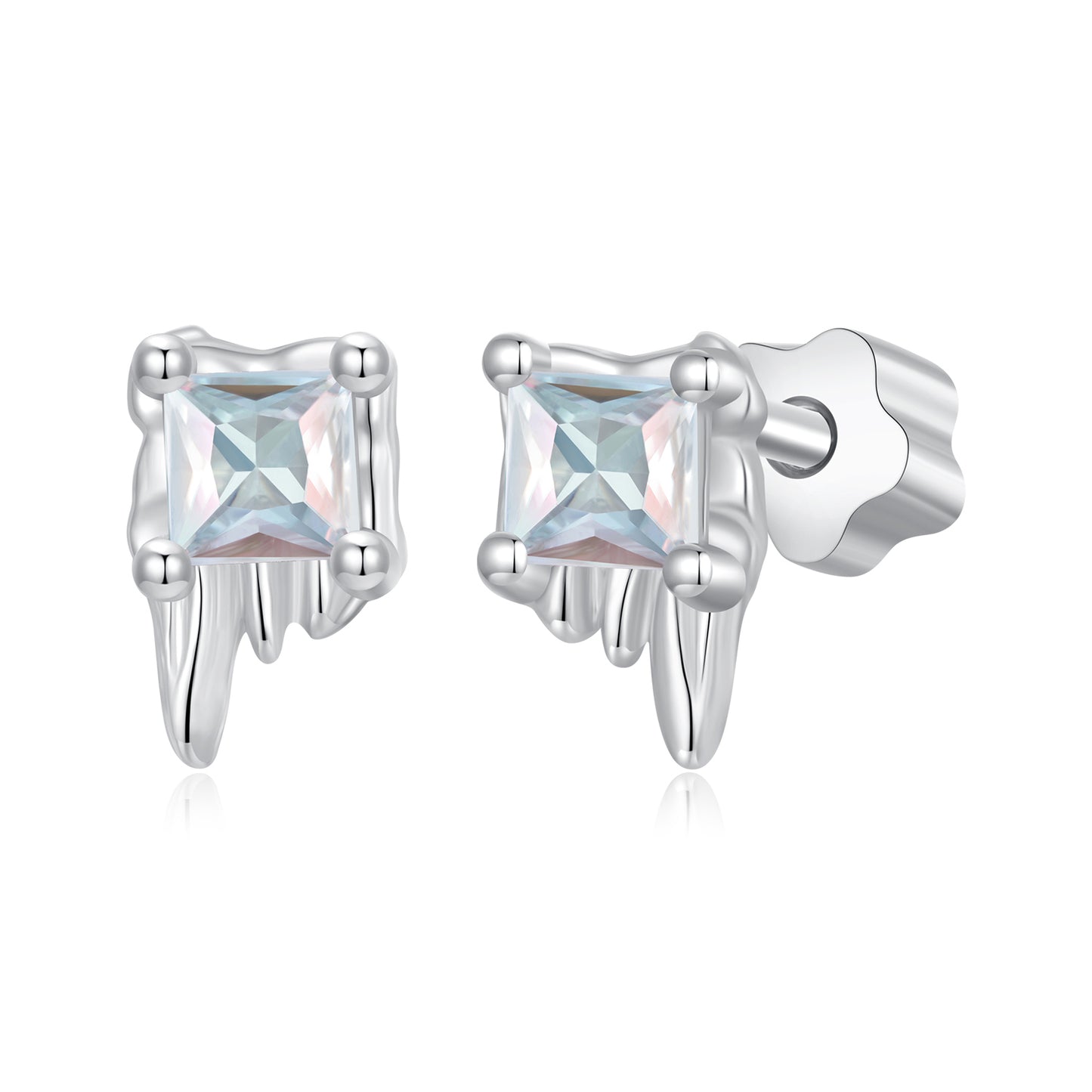 Stud Earrings Thawing Ice Cube S925 Silver