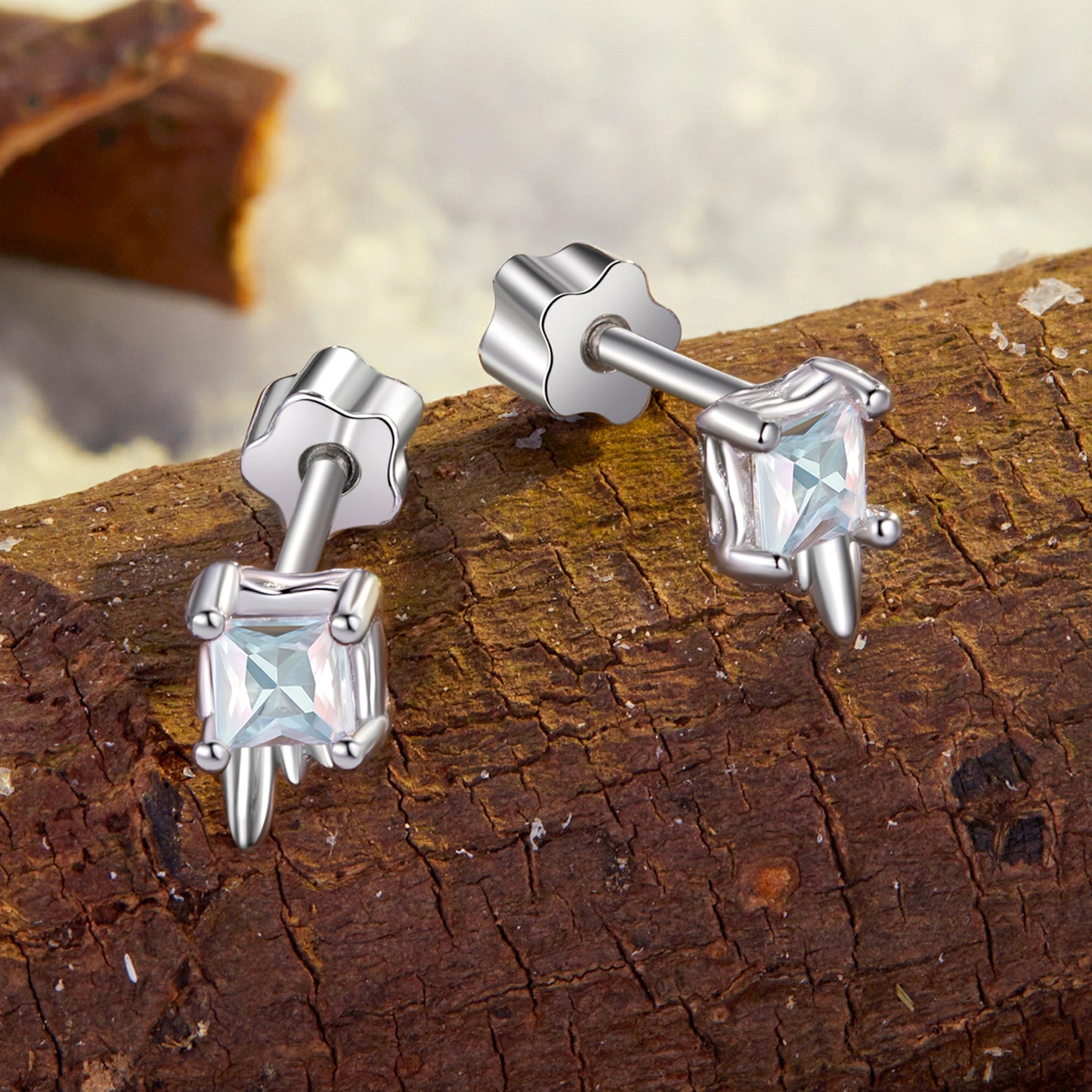 Stud Earrings Thawing Ice Cube S925 Silver