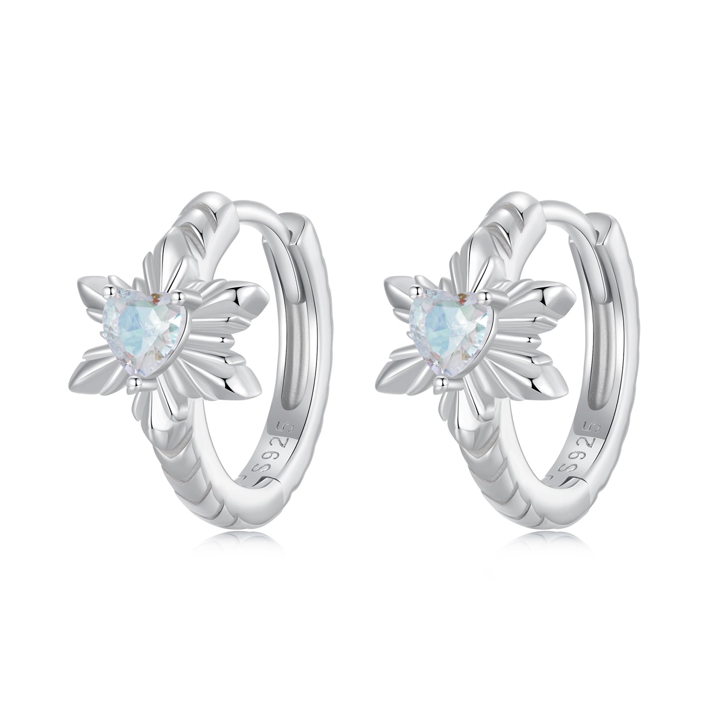 Hoop Earrings Snowflake With Heart Shaped Glass S925 Silver