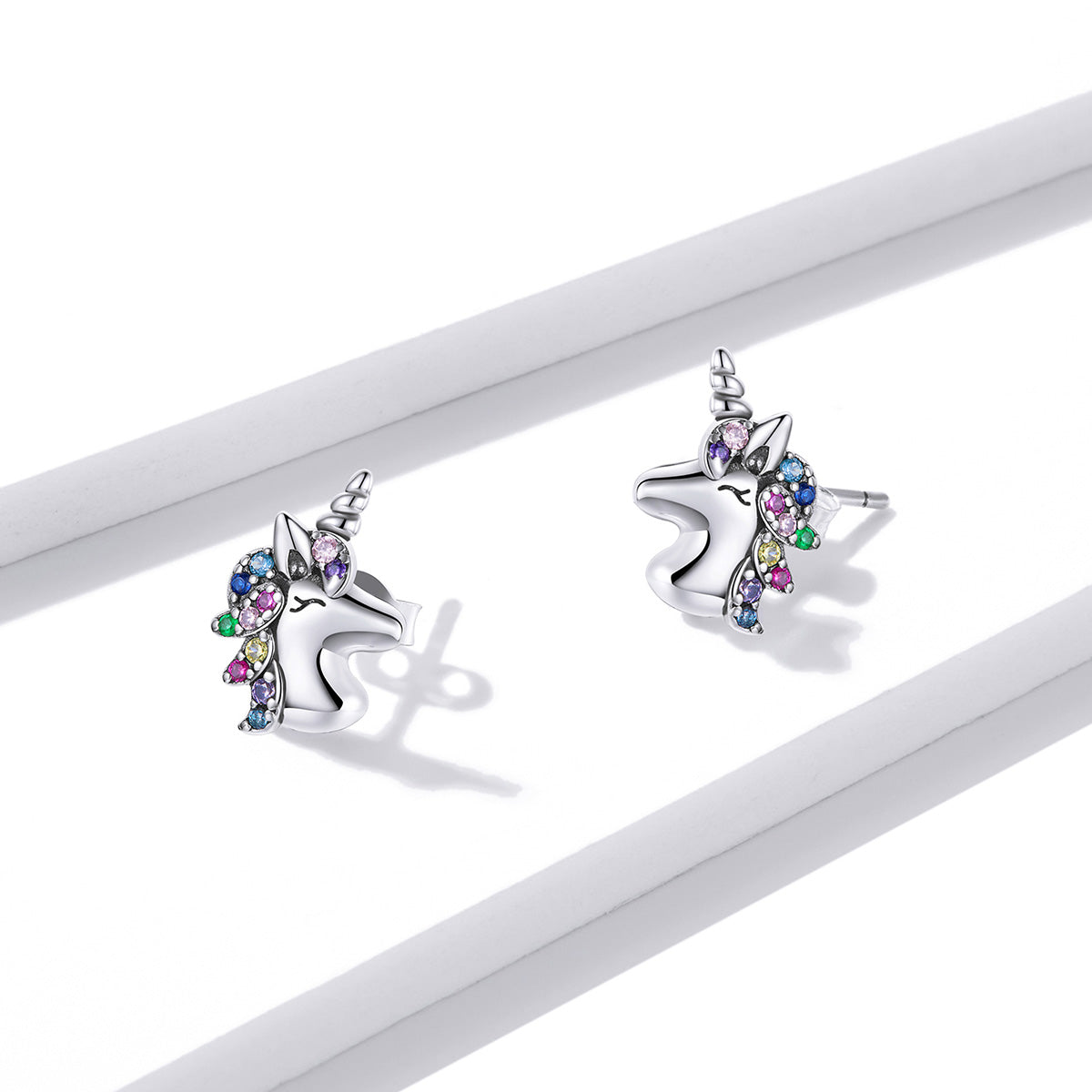 Stud Earrings Colorful Unicorn S925 Silver