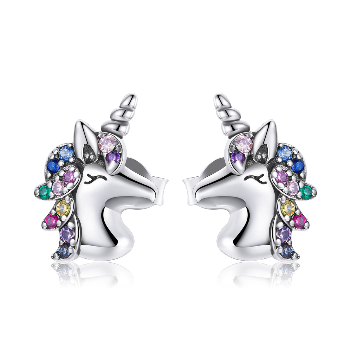 Stud Earrings Colorful Unicorn S925 Silver