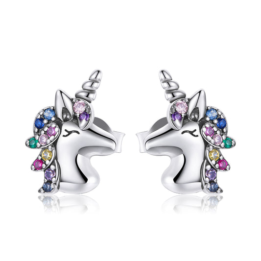 Stud Earrings Colorful Unicorn S925 Silver