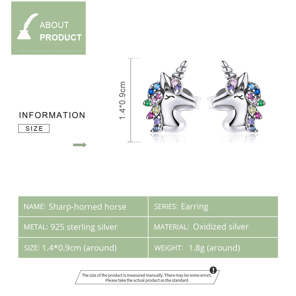 Stud Earrings Colorful Unicorn S925 Silver