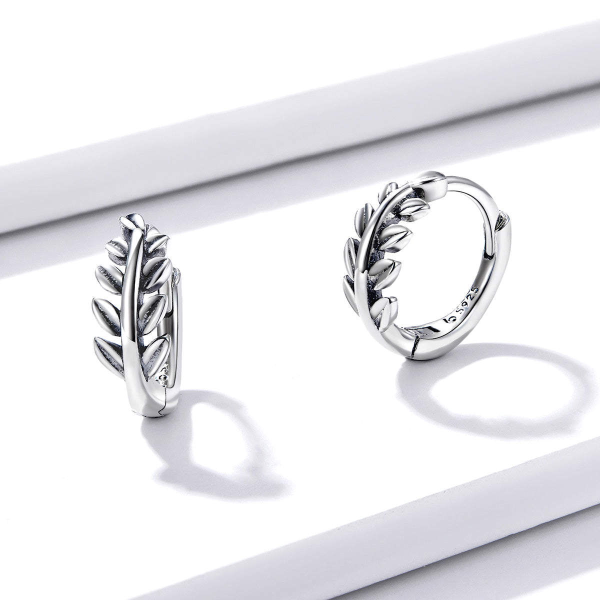 Hoop Earrings Classic Leaves 925 Silver