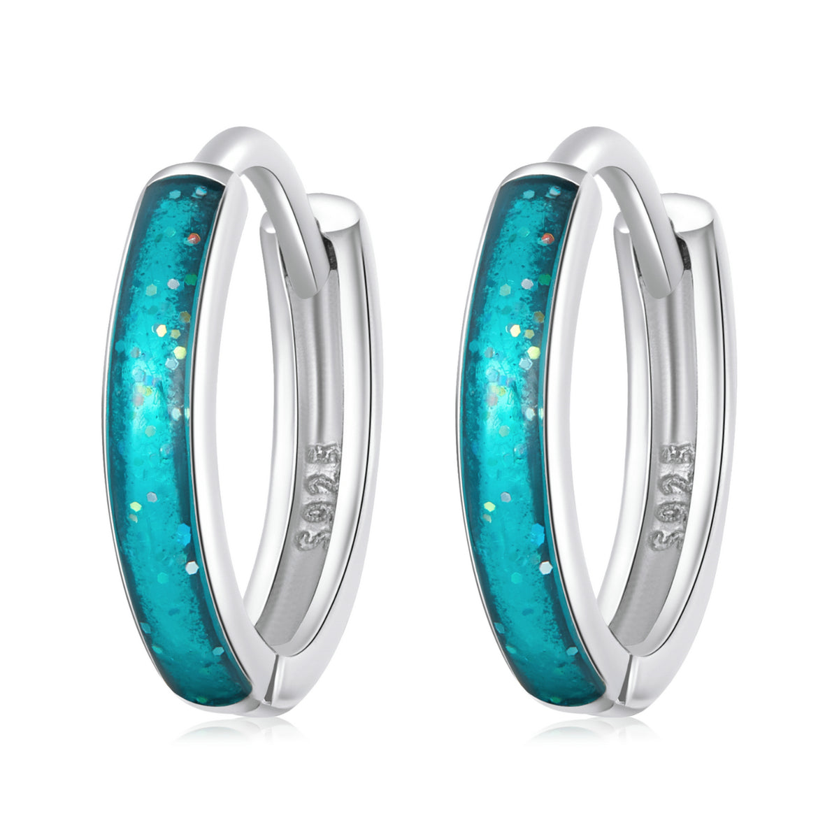 Hoop Earrings Shining Light Blue S925 Silver