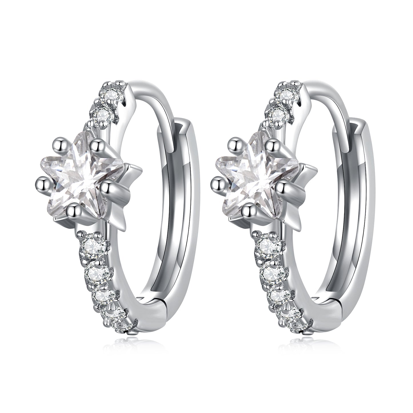 Hoop Earrings Elegant Shining Star S925 Silver