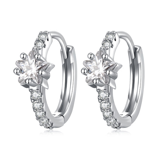 Boucles d'oreilles créoles élégantes étoile brillante en argent S925