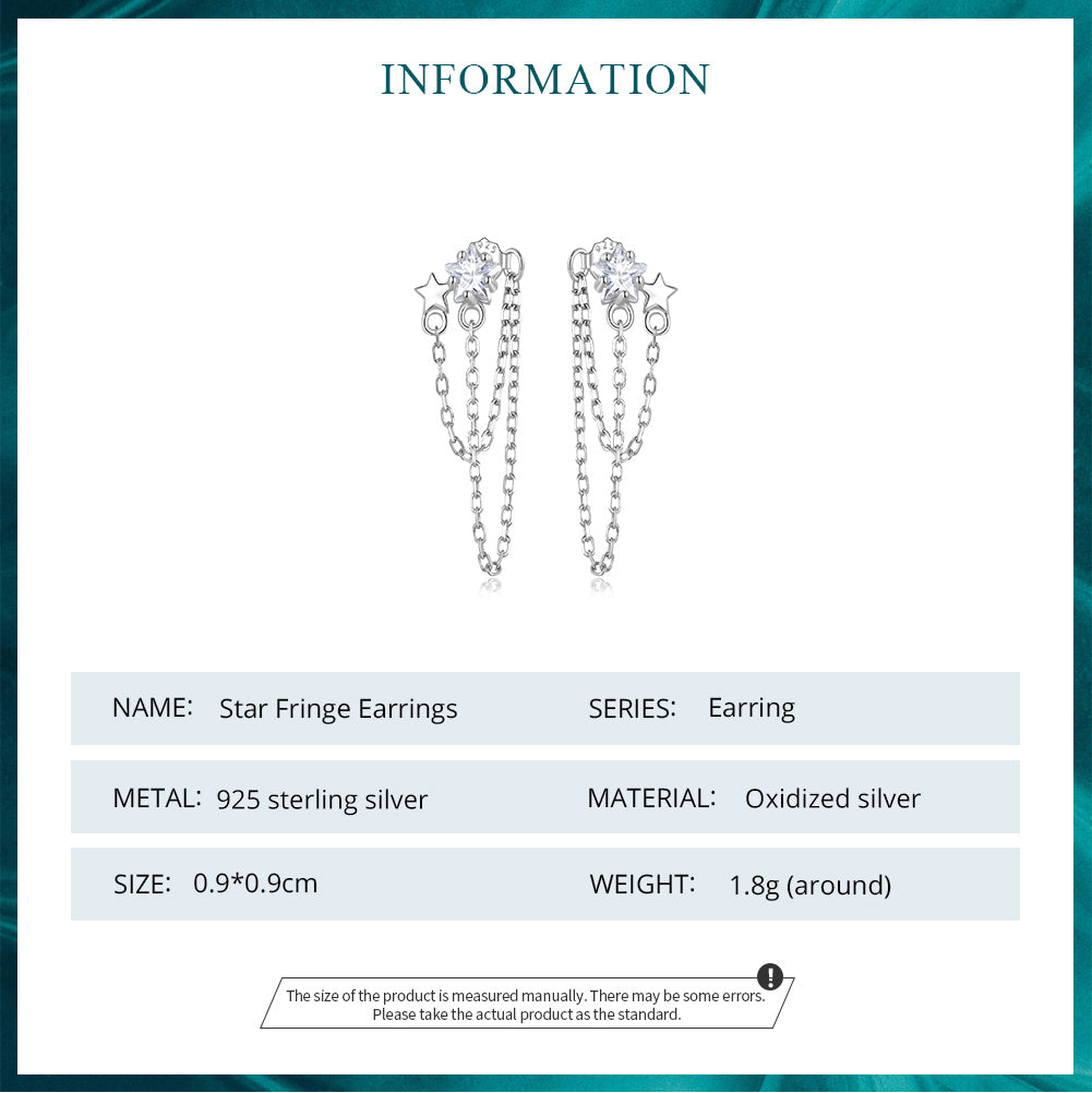 Drop Earrings Tassel With Stars 925 Silver With Zircons