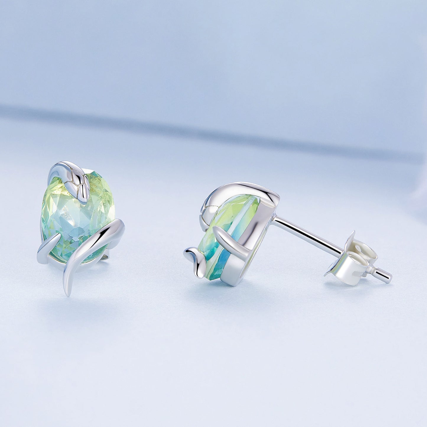 Stud Earrings Snake Wrapped Glass Egg 925 Silver