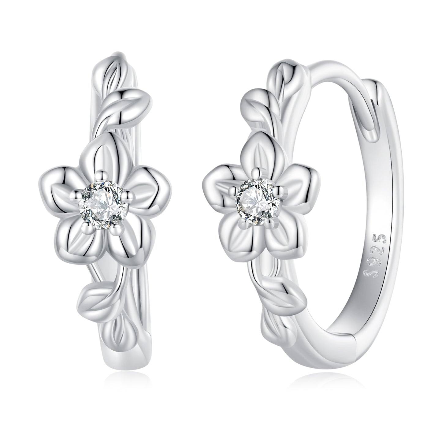 Hoop Earrings Classic Flowers 925 Silver