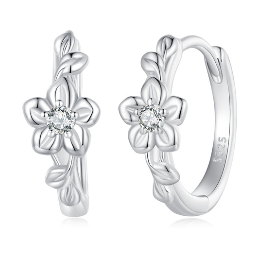 Boucles d'Oreilles Créoles Fleurs Classiques Argent 925