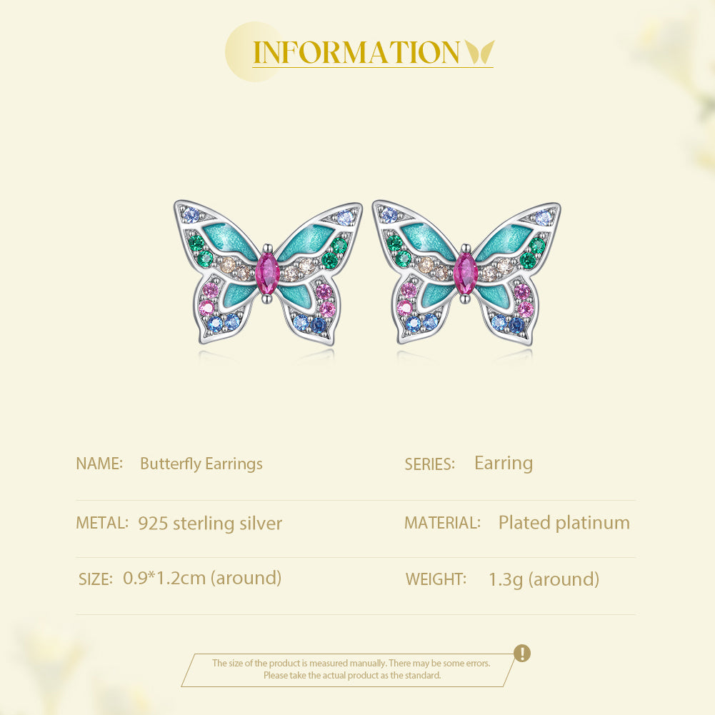 Stud Earrings Colorful Butterfly S925 Silver With Zircons