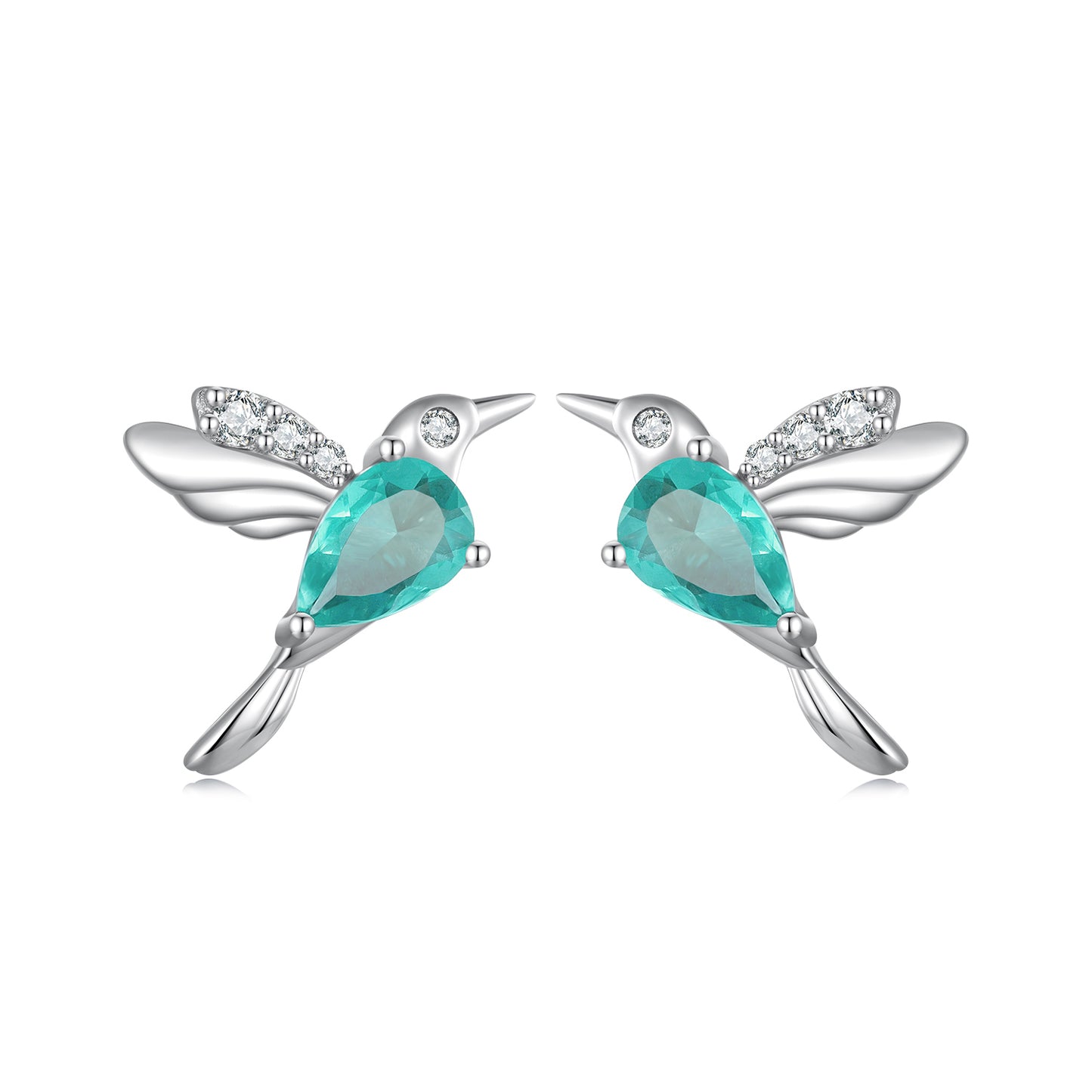 Stud Earrings Hummingbird 925 Silver With Green Glass