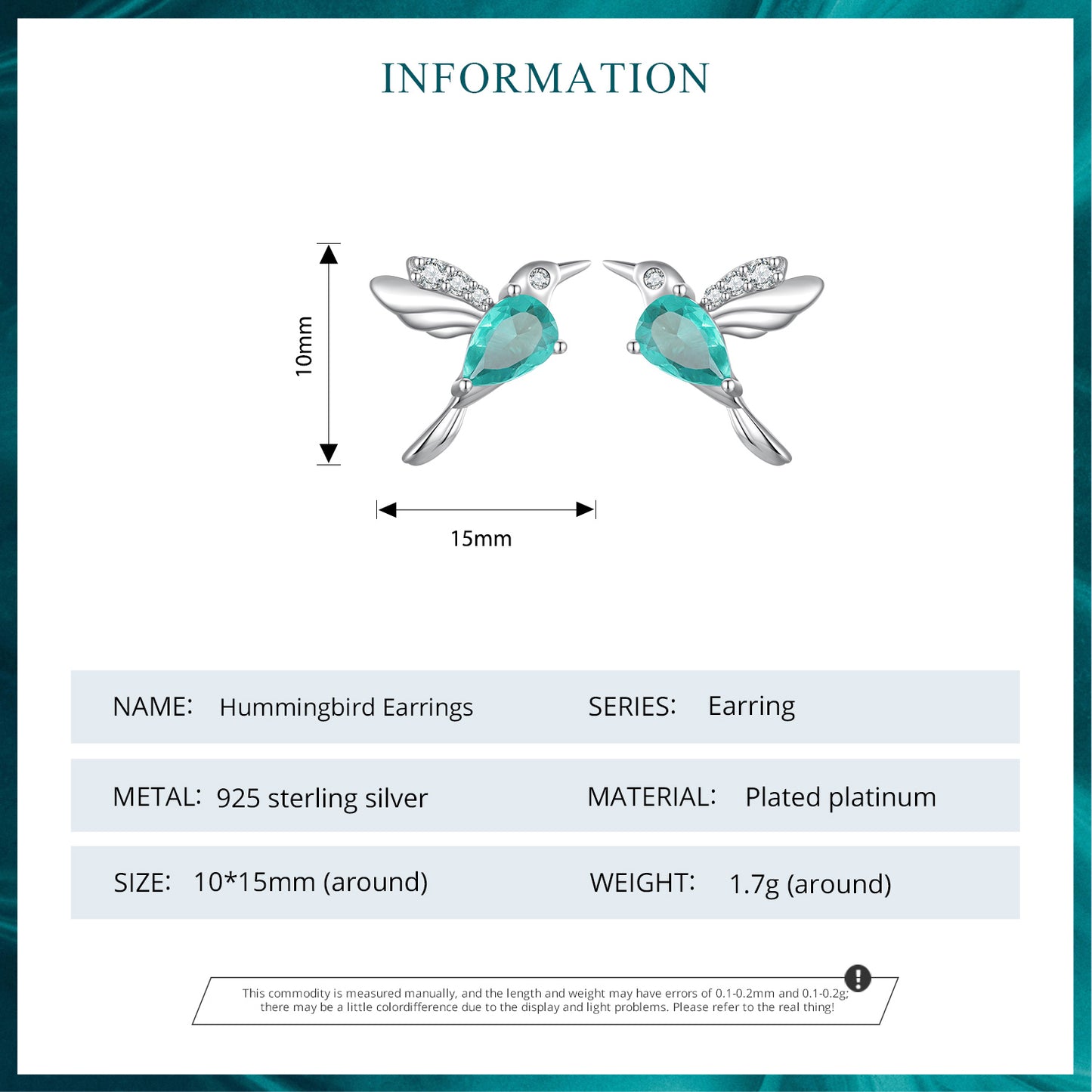 Stud Earrings Hummingbird 925 Silver With Green Glass