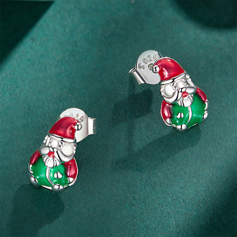 Stud Earrings Luminous Santa Claus S925 Silver