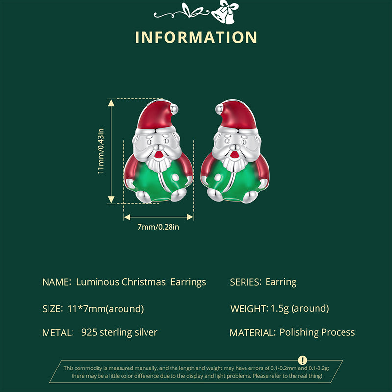 Boucles d'oreilles Puces Père Noël Lumineux Argent S925