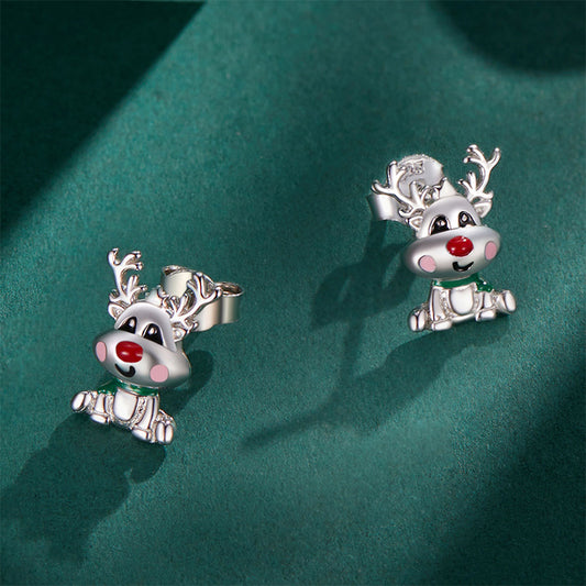 Stud Earrings Christmas Reindeer 925 Silver Merry Christmas