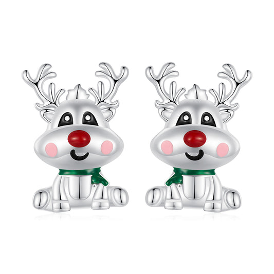 Stud Earrings Christmas Reindeer 925 Silver Merry Christmas