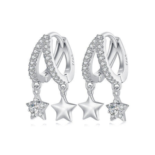 Boucles d'oreilles créoles doubles étoiles en argent S925 avec pierres CZ brillantes