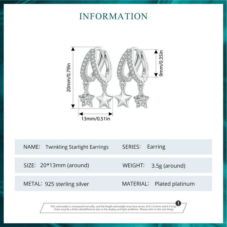Hoop Earrings Double Stars S925 Silver With Shinning CZ Stones