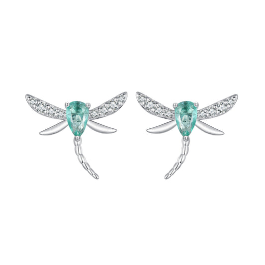 Stud Earrings Elegant Dragonfly S925 Silver Colorful Stones