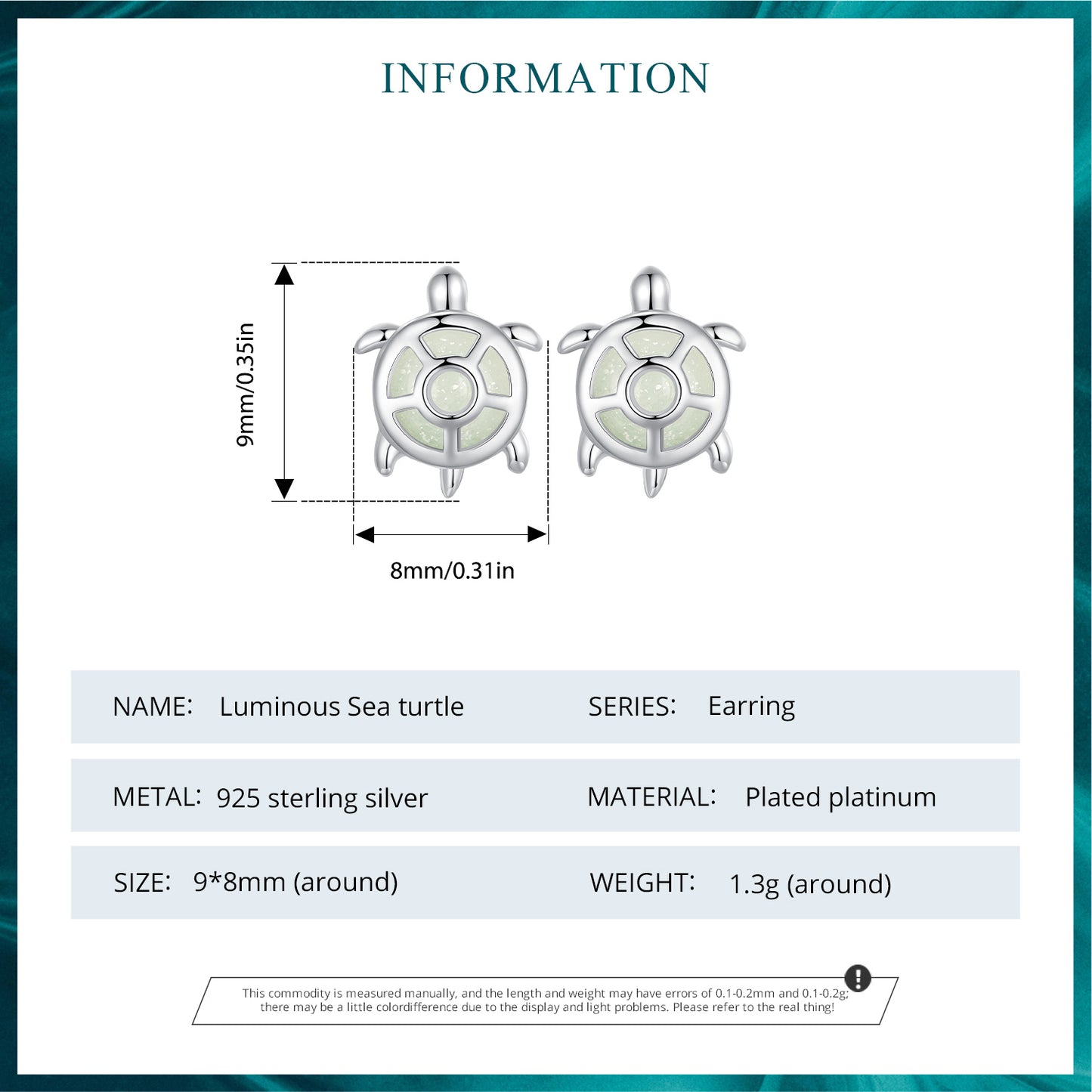 Stud Earrings Luminous Turtle S925 Silver