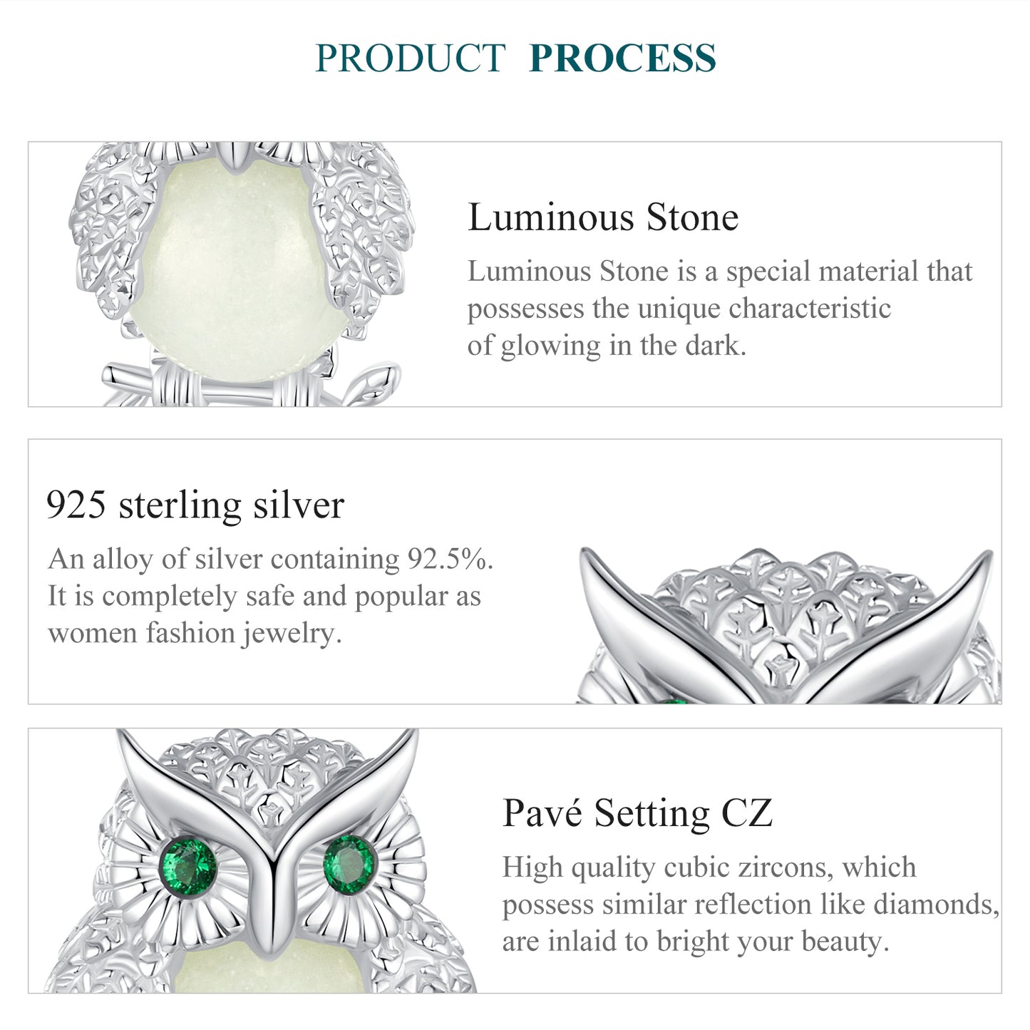 Stud Earrings Luminous Owl S925 Silver