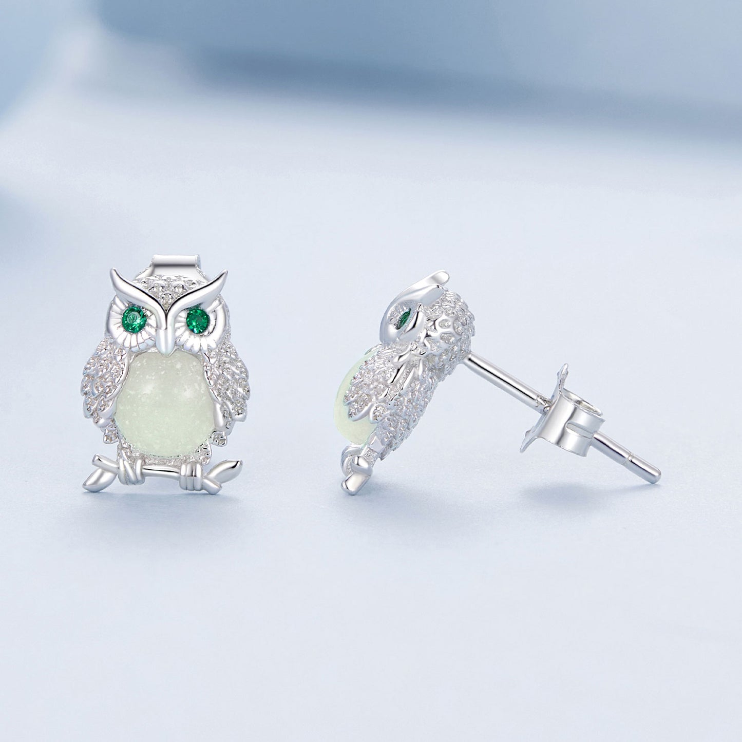 Stud Earrings Luminous Owl S925 Silver