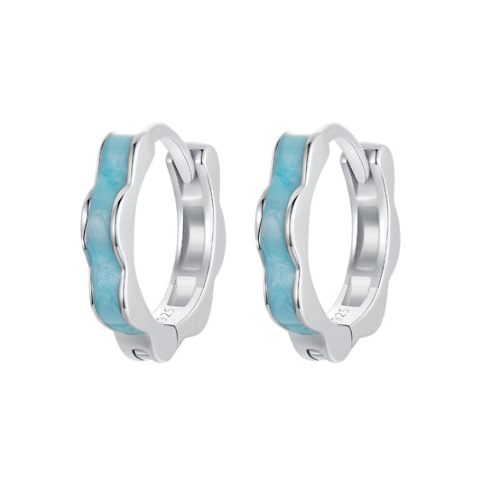 Hoop Earrings Wave Shaped Blue S925 Silver