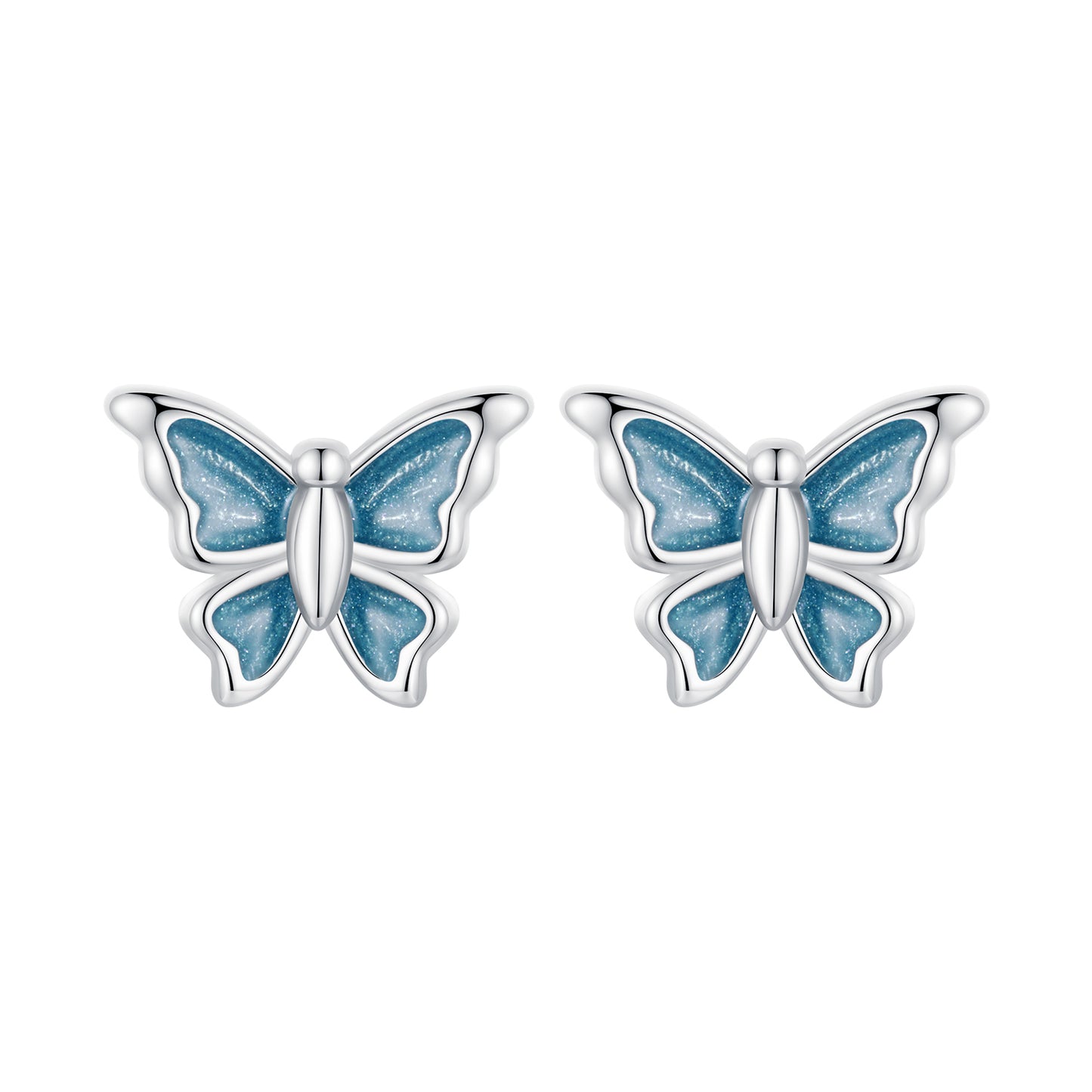 Stud Earrings Adorable Butterfly Blue S925 Silver