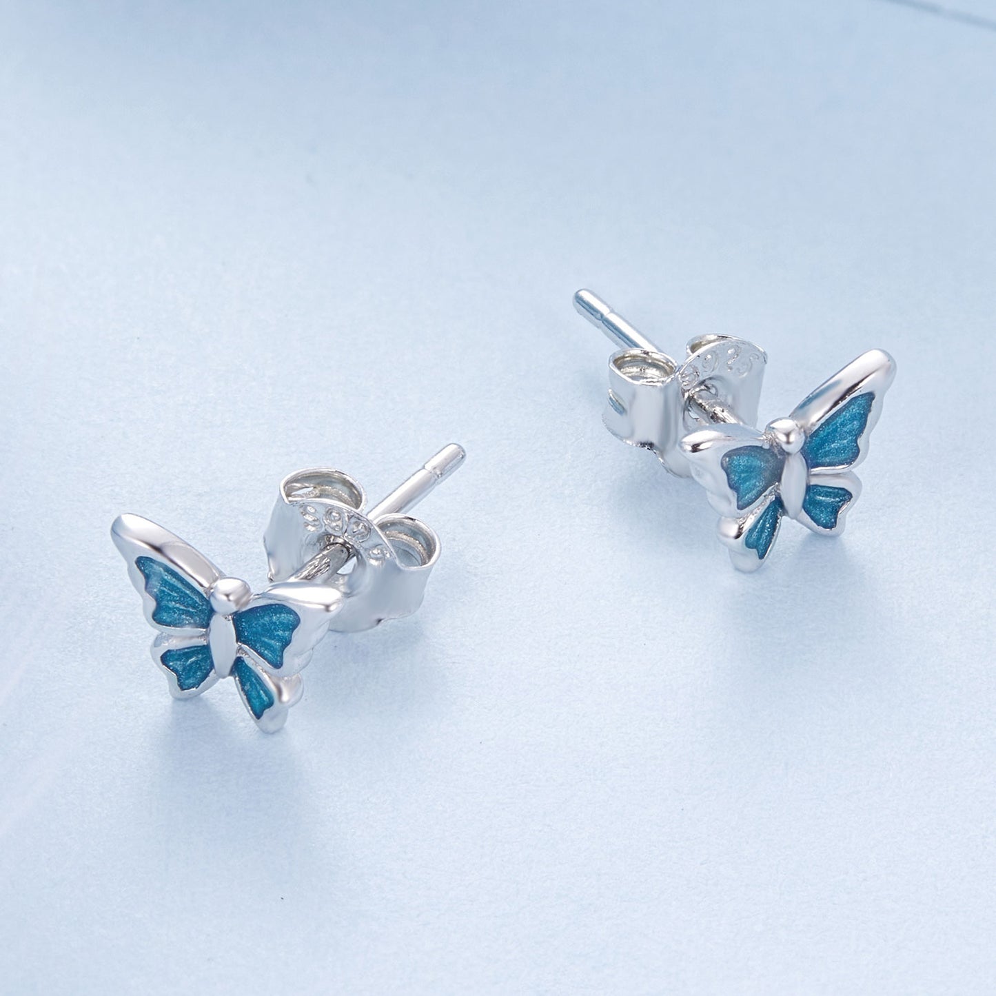 Stud Earrings Adorable Butterfly Blue S925 Silver