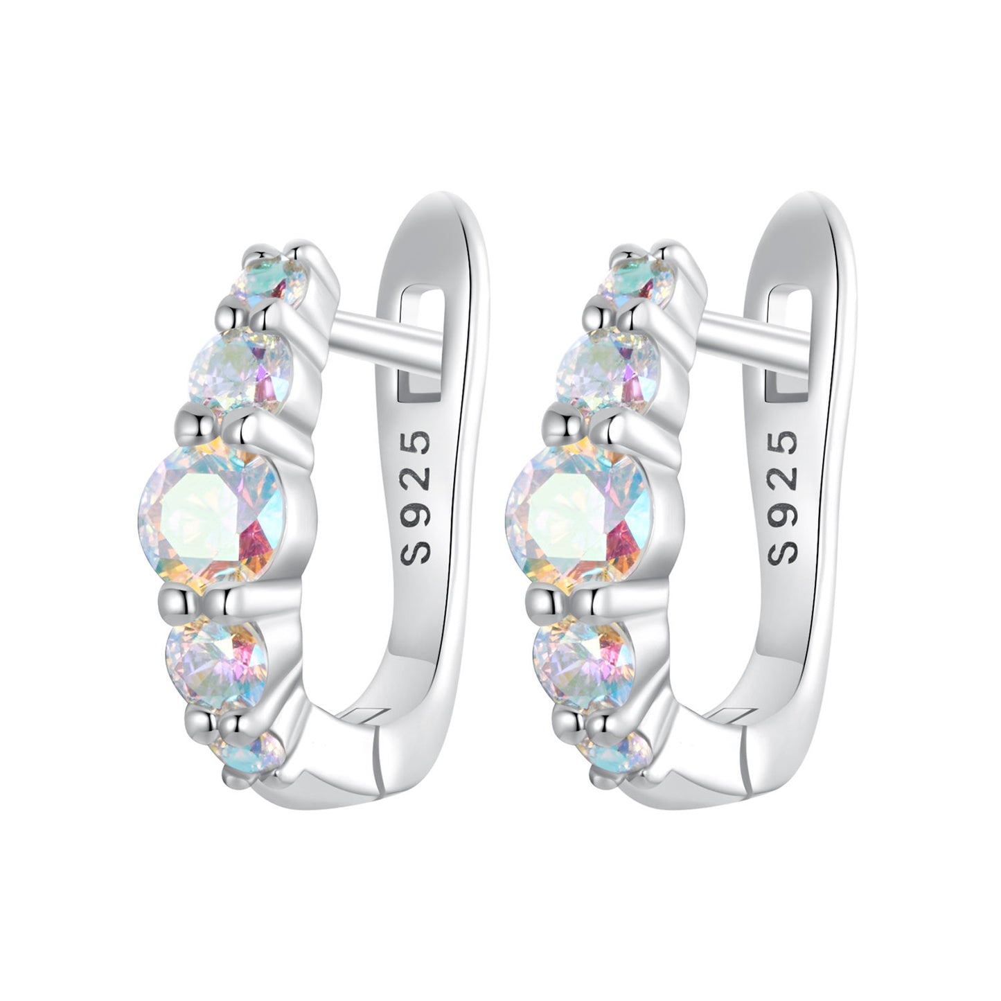 Hoop Earrings Colorful CZ Stones S925 Silver