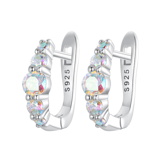 Hoop Earrings Colorful CZ Stones S925 Silver