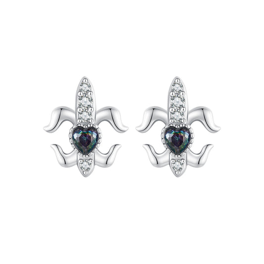 Stud Earrings Iris Retro S925 Silver With CZ Stones And Glass