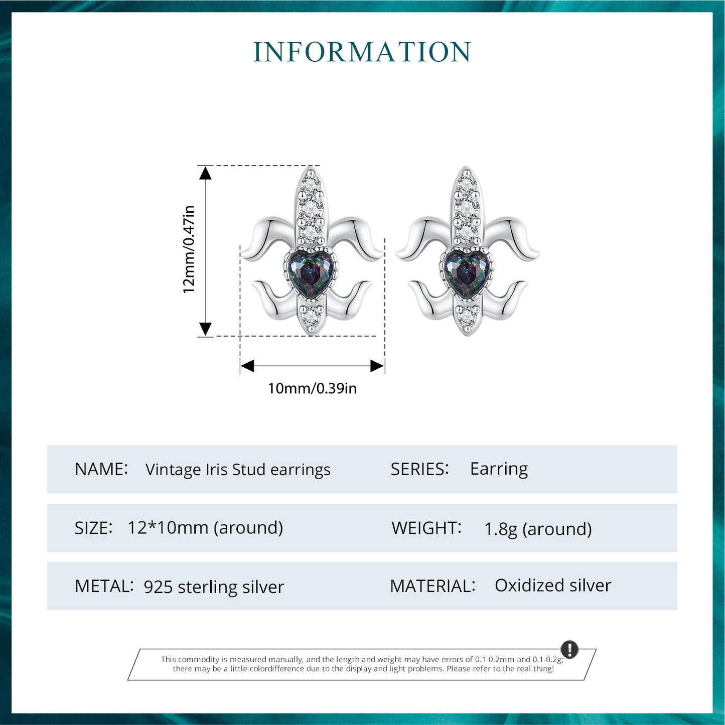 Stud Earrings Iris Retro S925 Silver With CZ Stones And Glass