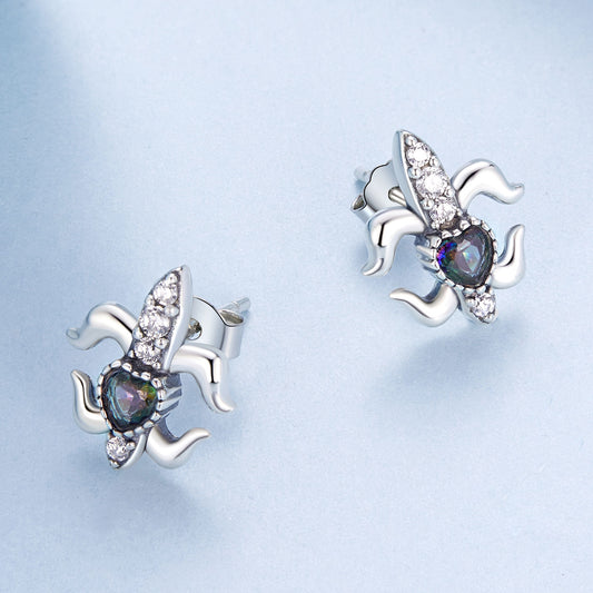 Stud Earrings Iris Retro S925 Silver With CZ Stones And Glass