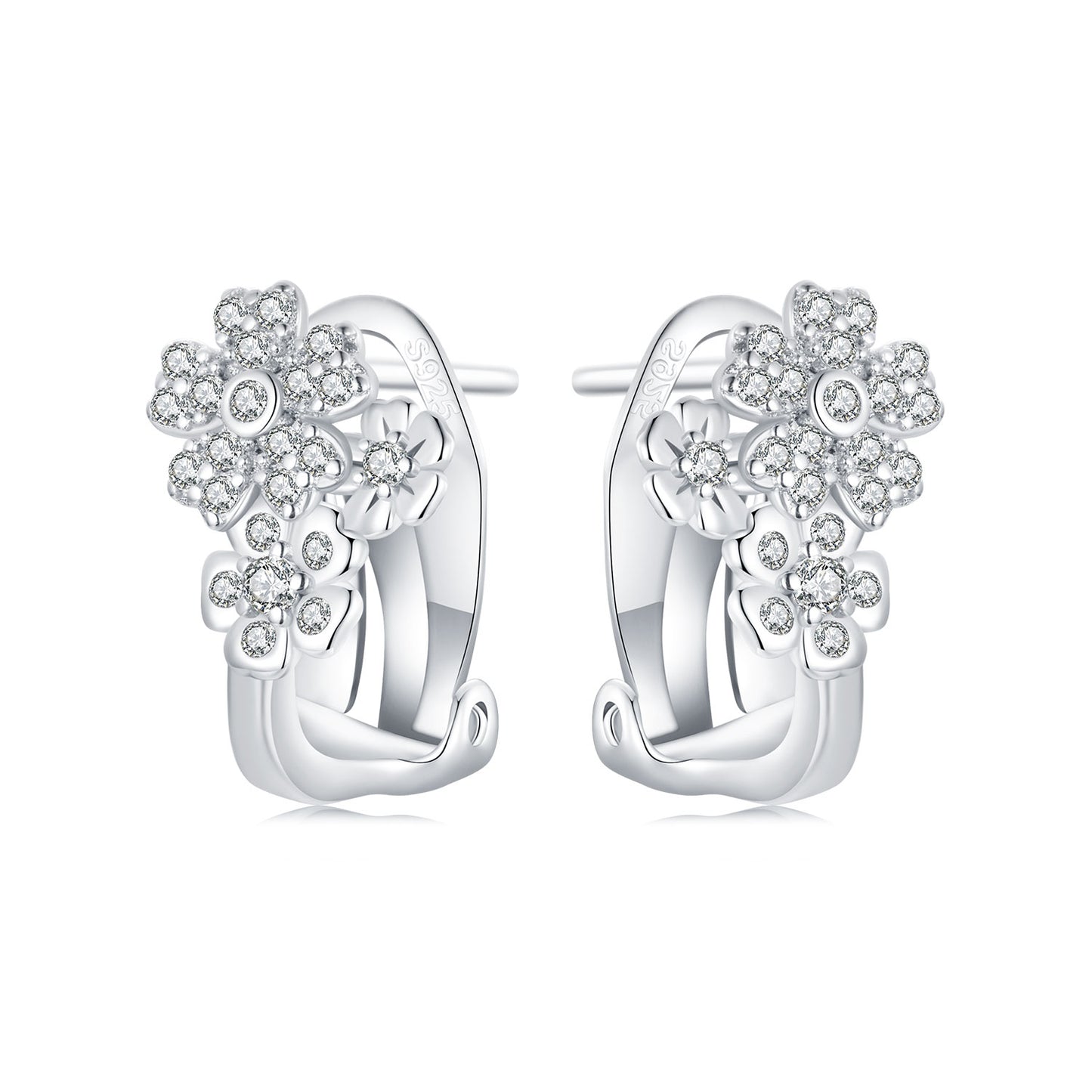 Classic Sakura Flower Earrings 925 Silver With Brilliant Zircons 