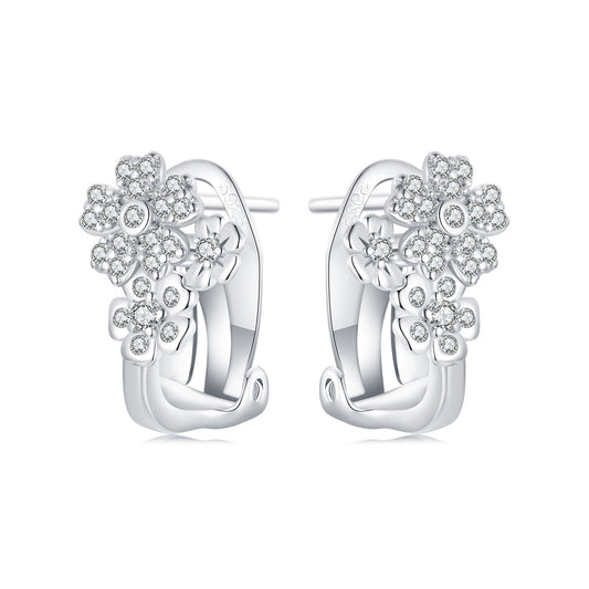 Classic Sakura Flower Earrings 925 Silver With Brilliant Zircons 