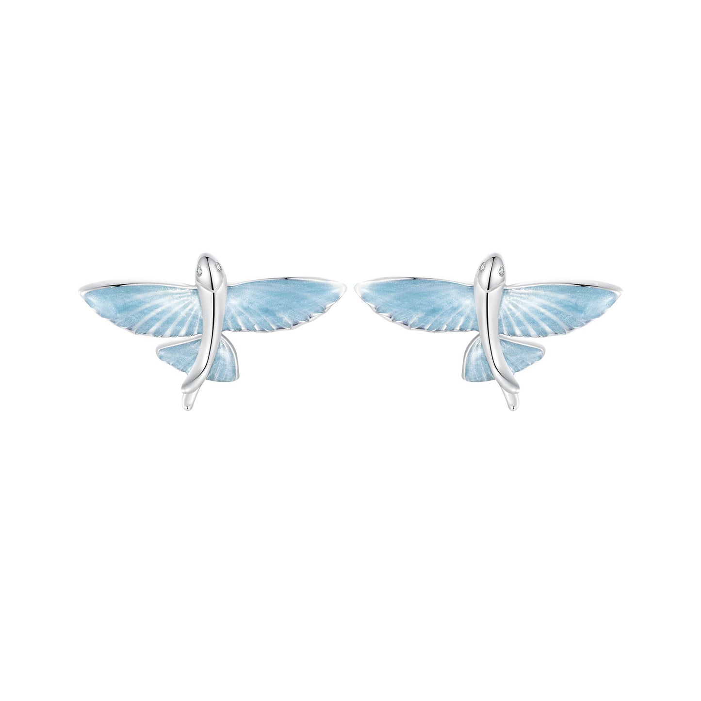 Stud Earrings Flying Fish White Blue Gradient S925 Silver